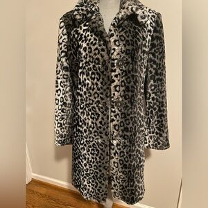 VTG Leopard Print Faux Fur Coat silver/black